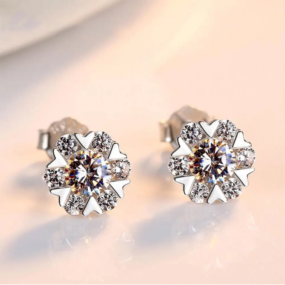 Женские сережки гвоздики ANENJERY с серебряным сердцем и 925 пробы 7 шт. S E44|stud earrings|star