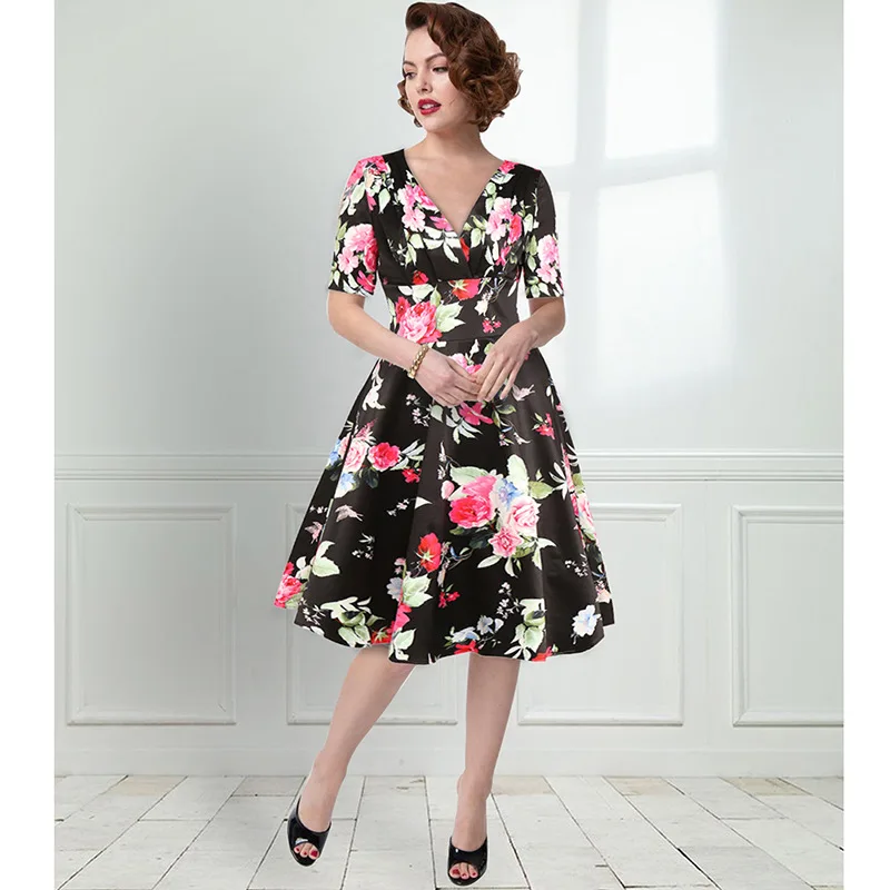 Женское платье с принтом коротким рукавом и v образным вырезом 1 шт./лот 2019|Женские