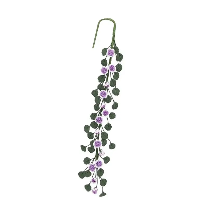 22x3cm Искусственный цветок розы плюща лоза Мини Кукольный дом Сад Роза струны качели подвесной гирлянда Декоративный букет растения Цветок - Цвет: 22x3cm