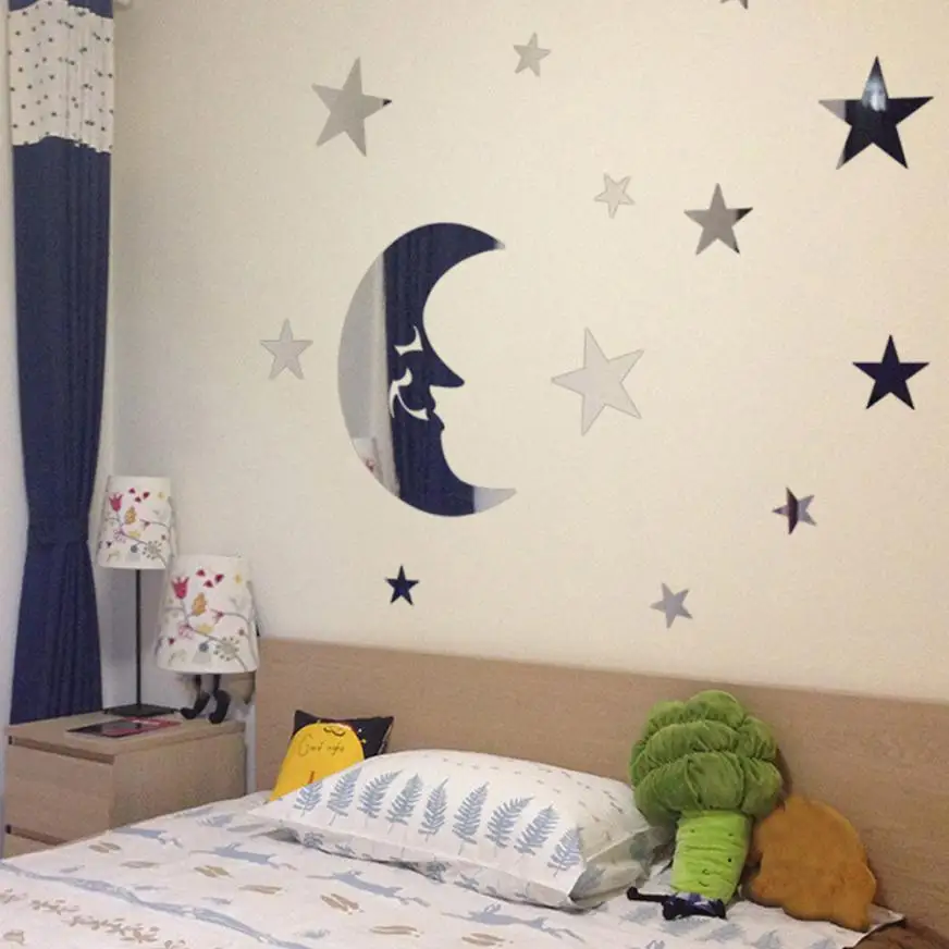 Домашний декор 3D зеркальные настенные наклейки со звездами и луной украшение для