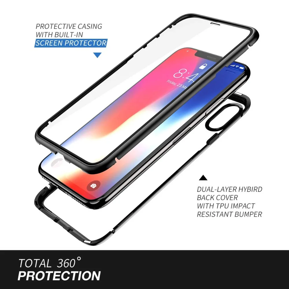 360 полный защитный Магнитный адсорбционный чехол для iPhone X/XS/XR/XS MAX, передняя и задняя крышка из закаленного стекла, полное покрытие экрана