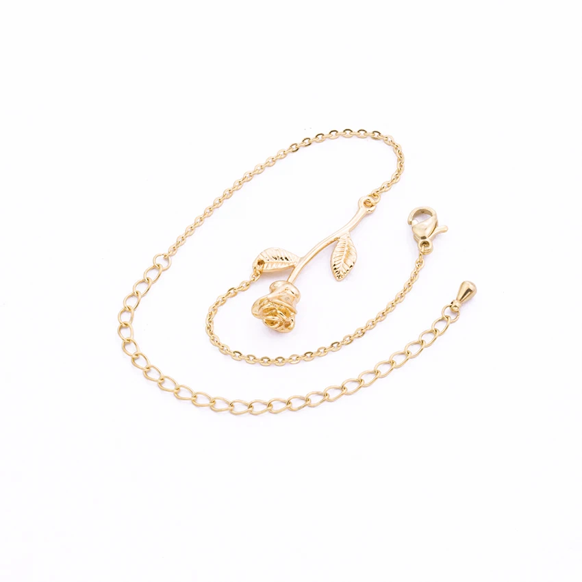

Wholesale 10PCS Rose Flower Bracelet Charm Women Romantic Jewelry Mother Gifts Stainless Steel Chain Bracelet
