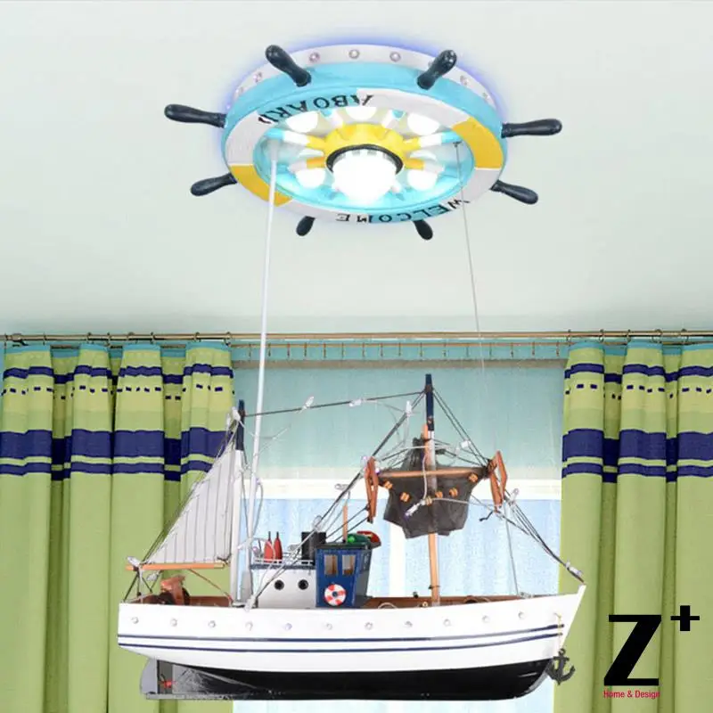 

Led lights Children Ceiling Lamp Sailing Sea Ship Helmsman with remote control Light