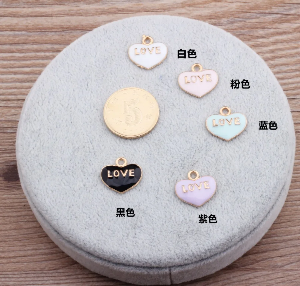 50 шт./лот Разноцветные Подвески Сердце Любовь золотой цвет изготовление подходит