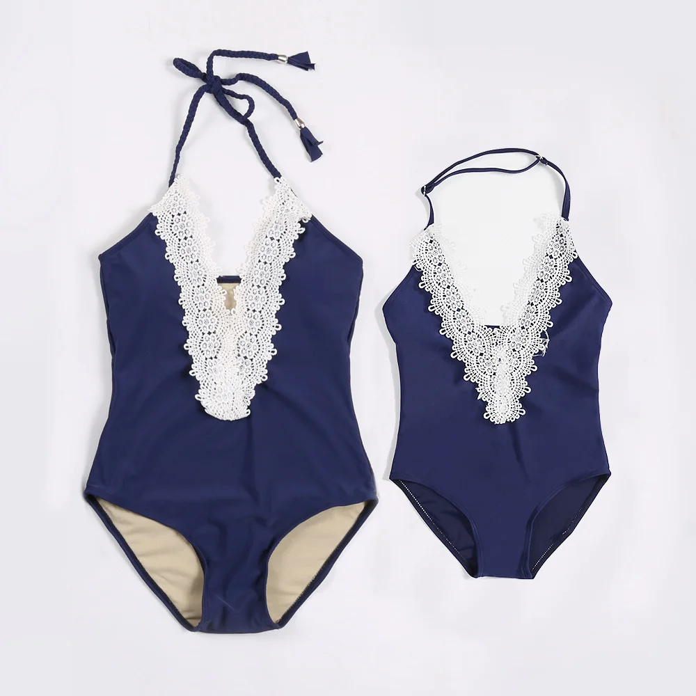 blue Купальники для мамы и дочки; одинаковые купальники для всей семьи; летняя одежда для всей семьи; женские бикини для девочек; детский купальный костюм; пляжный костюм - Цвет: blue