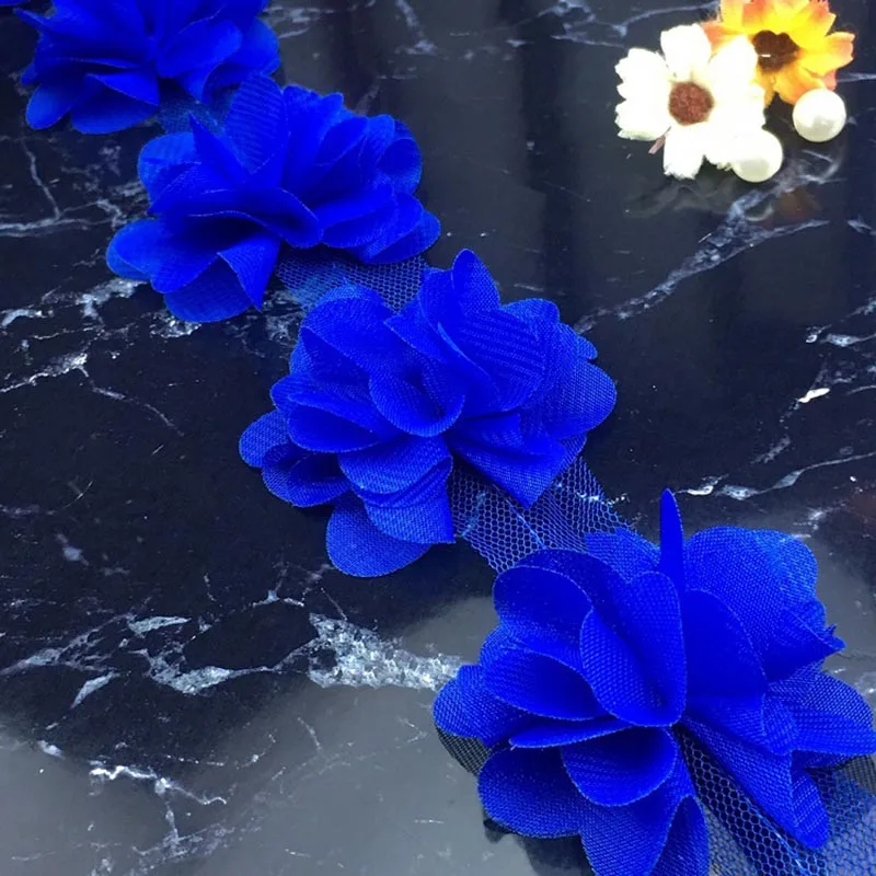 Blue Цветы 3D шифон кластер Цветы Кружева платье украшение кружевная ткань аппликация отделка Швейные принадлежности - Цвет: Blue