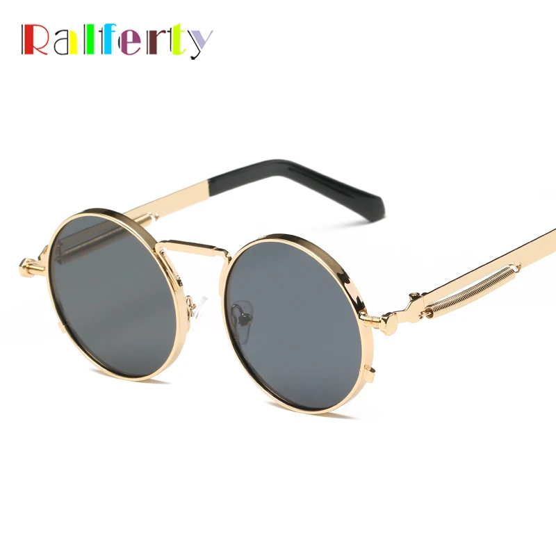 

Ralferty Vintage Round Sunglasses Women Men Steampunk Goggles Retro Gold Metal Sun Glasses Hip Pop Wire Frame Teashade 6634