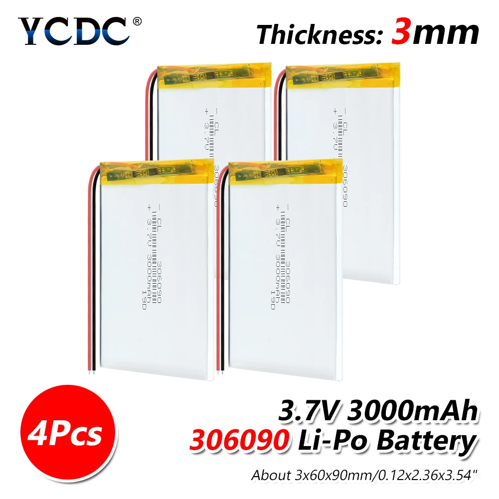 4PCS 1/2/4 Перезаряжаемые 3,7 в 3000 мАч 306090 литий-полимерный Li Ion Lipo Батарея для электронной книги Мощность банк планшет Камера радио Тетрадь - Цвет: 4PCS