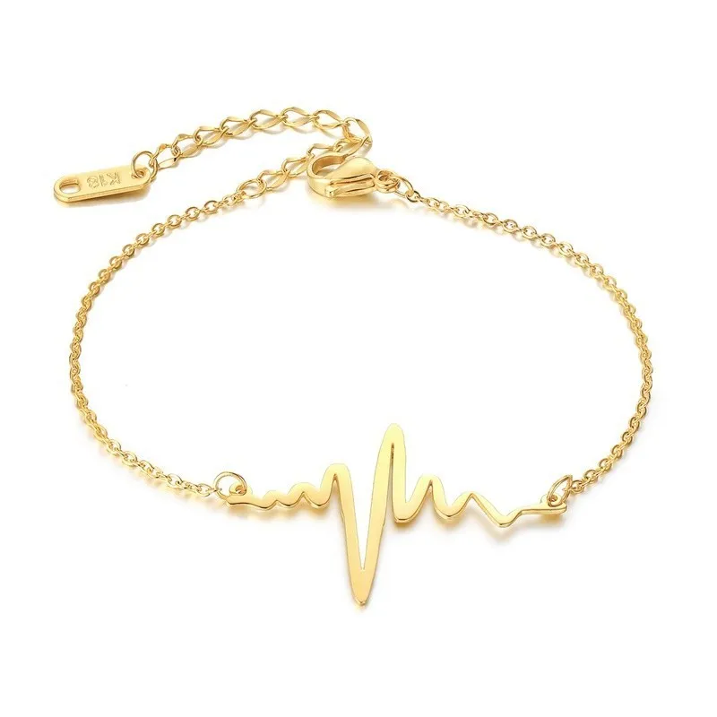 bracelet Ожерелье в форме сердца, подвеска в форме сердца с золотым оттенком из нержавеющей стали, детский ЭКГ, электрокардиограмма, осмысленные подарки для мамы - Окраска металла: bracelet