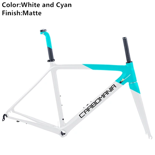 White and Cyan Matte Карбоновая рама для дорожного велосипеда, Ультралегкая 980g 700c, рама для дорожного велосипеда Di2, механическая рама для дорожного велосипеда, велосипедная Рама в комплекте, BSA 68 мм V тормоз - Цвет: White and Cyan Matte