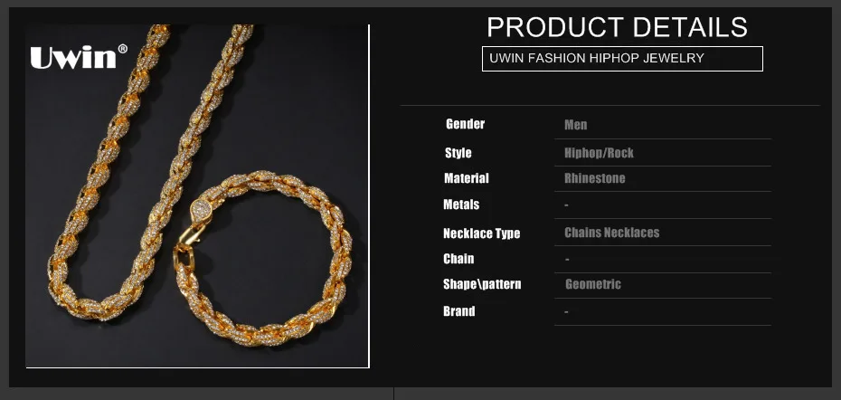 UWIN NE+BA 9mm Rope Chain Necklaces& Bracelets Full Iced Out Rhinestones Bling Biling 7/8/9inch Fashion Hiphop Jewelry