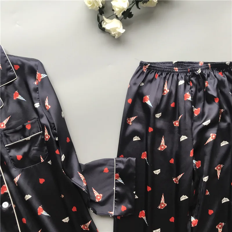 DEEPTOWN для женщин пижамы девочек Атлас повседневное печати Пижама Femme шелк Pijama Mujer