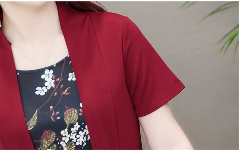 Плюс Размеры Элегантный красный шифон Цветочный принт платье Для женщин Лето