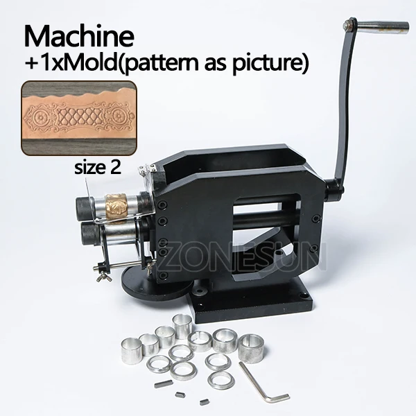 Machine with size 2 ZONESUN машина для штамповки кожи холодного прессования машина тиснения повторяющийся узор для кожаный ремень, гитара ремни логотип Embosser - Цвет: Machine with size 2