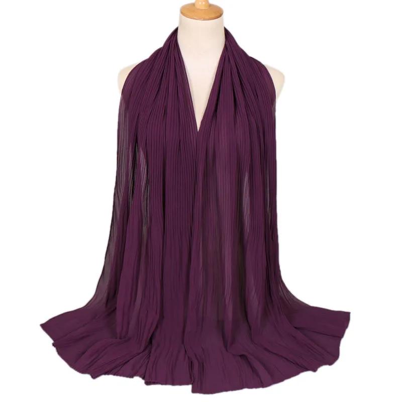 Muslim Women Crinkle Hijab Shawl Female Headscarf Plain Chiffon Islamic Turban Instant Scarf Ready To Wear Wrap Head foulard