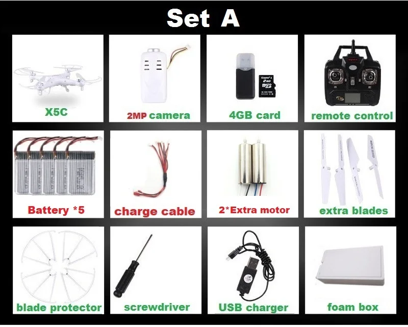 SetA X5C 2MP 5B 2M F SYMA X5C(обновление версии) дрона с дистанционным управлением 6-Axis Дистанционное Управление вертолет Квадрокоптер с дистанционным управлением и 2MP HD Камера или X5 RC Дрон без Камера - Цвет: SetA X5C 2MP 5B 2M F