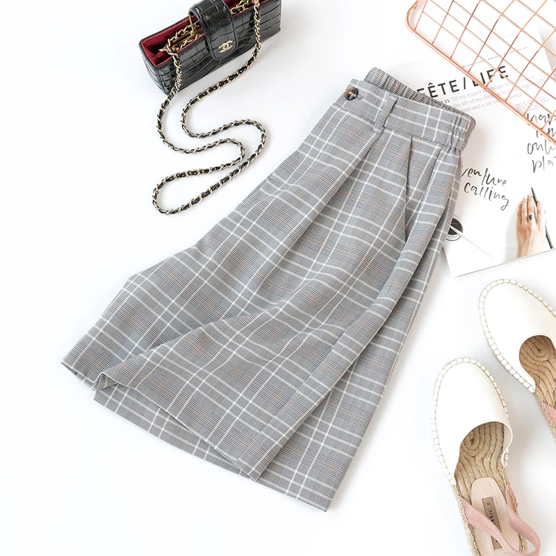 QoerliN Plaid клетчатые костюмы короткие брюки женские элегантные офисные для девочек