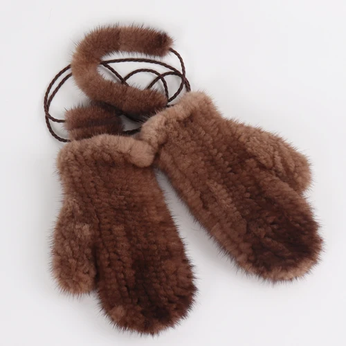 light brown Новинка, вязаные перчатки из натурального меха норки, женские зимние теплые Хорошие эластичные варежки из меха норки, русские женские перчатки из натурального меха - Цвет: light brown
