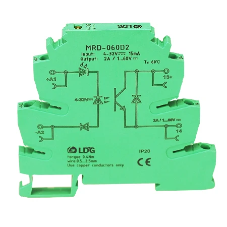 MRD-060D2 инновационные светодиодный индикатор 2A Вход: 5V 12V 24V DC полупроводниковое реле твердотельного реле Интерфейс DIN Rail триггерный релейный модуль распределительный щит