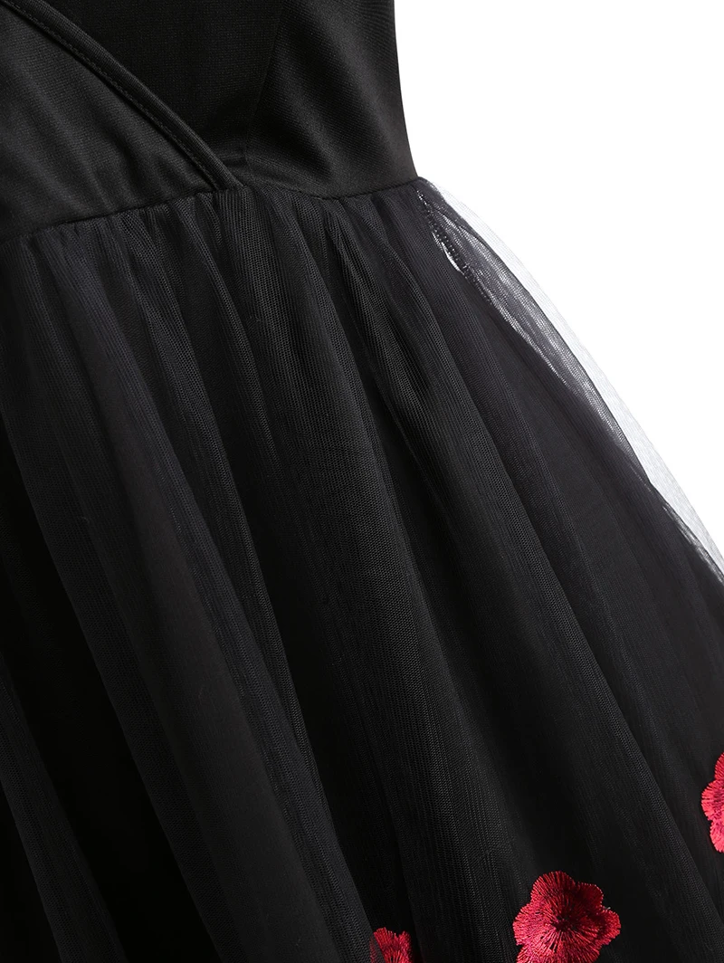 PlusMiss плюс размеры 5XL Винтаж шифон сетки с открытыми плечами цветочный платье вышивкой Большой для женщин трапециевидной формы