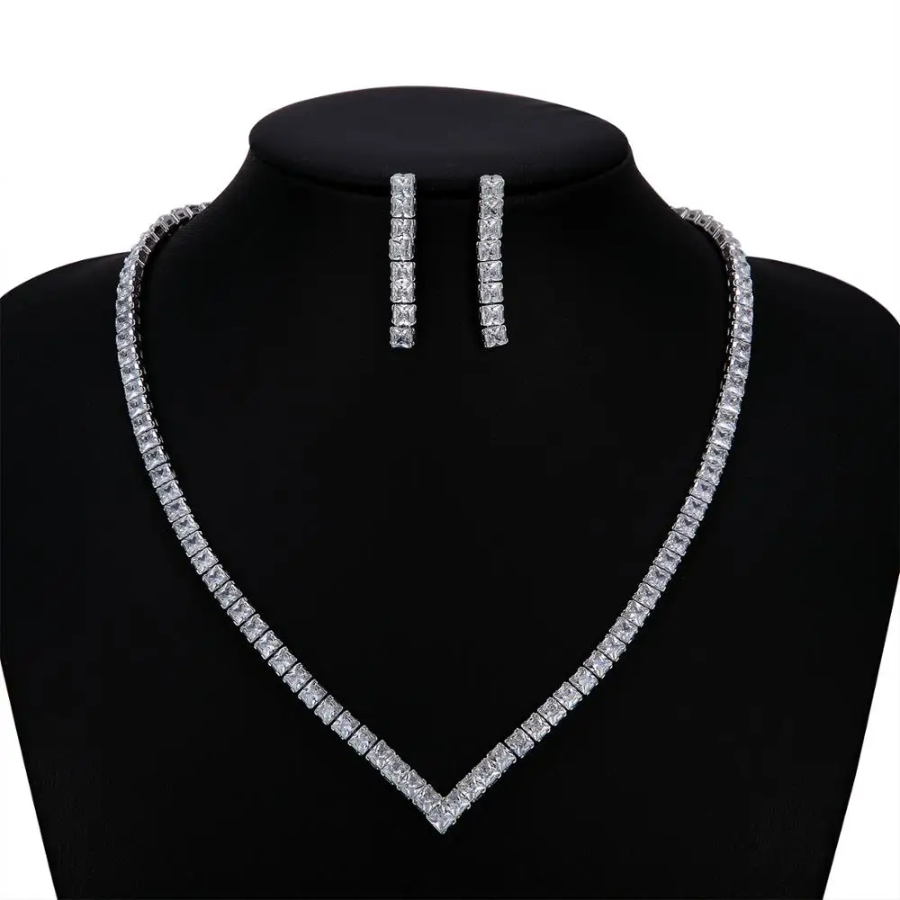 

CZ Cubic Zirconia Bridal Wedding Necklace Earring Set Jewelry Sets for Women Prom Jewelry Accessories CN10172