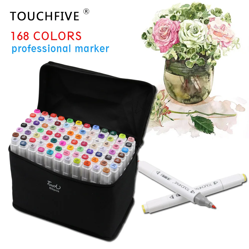 TouchFIVE 168 Colors Art Marker Set Alcohol Based Brush Pen Liner Dual Head Student Sketch Markers Drawing Manga Supplies | Канцтовары