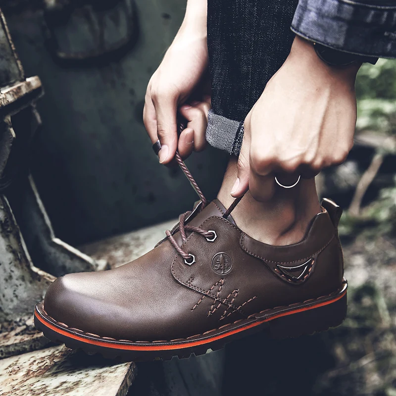 NINYOO Autumn Outdoor Men's Work Shoes Genuine Leather Casual Wearproof 45 46 Rubber Platform Man Big Size 47 48 49 50 | Обувь