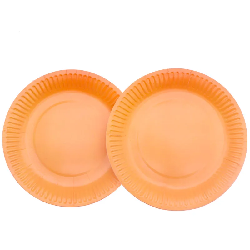 orange plates 10cps Зеленые однотонные тарелки чашки столовые приборы наборы свадебные декорации, праздник наборы; детский душ с днем рождения для детей - Цвет: orange plates 10cps