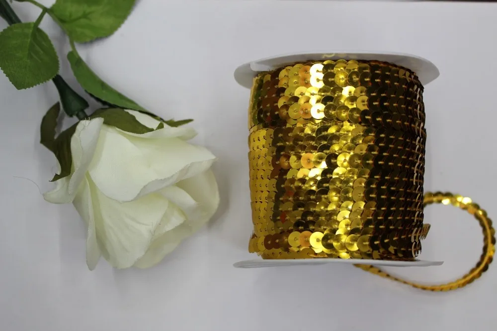 

500Yard SEQUIN STRING TRIM ~ GOLD METALLIC ~ 6mm FLAT strung by the yard Garment accessories