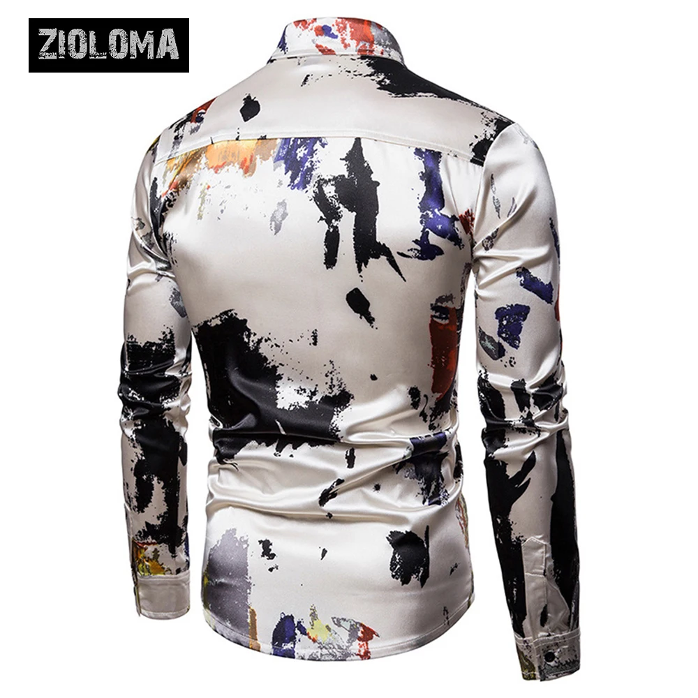 ZIOLOMA мужские Ночные Клубные облегающие Металлические Блестящие мужские рубашки с длинным рукавом