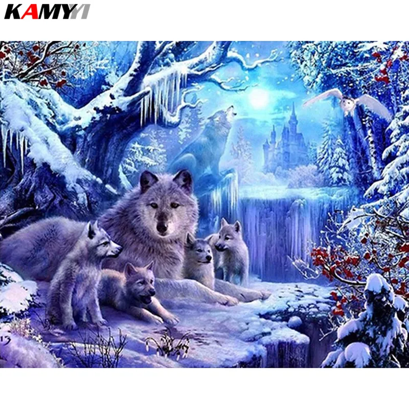 Diamond Cross Stitch Wolf Diamond Embroidery 3D DIY Snow Wplf Family Paintings By Numbers On Canvas Pictures Of Crystals XY1