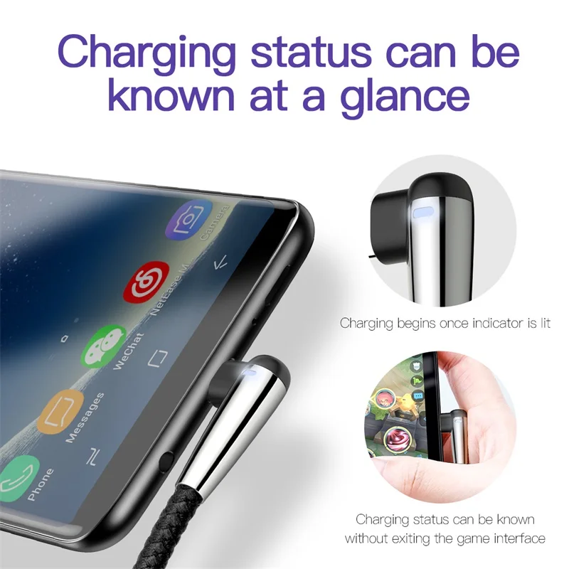 Baseus USB Led свет мобильных игр кабель Тип usb C кабель для samsung S9 S8 плюс Быстрая зарядка USB-C кабель для One Plus 5 t Xiaomi