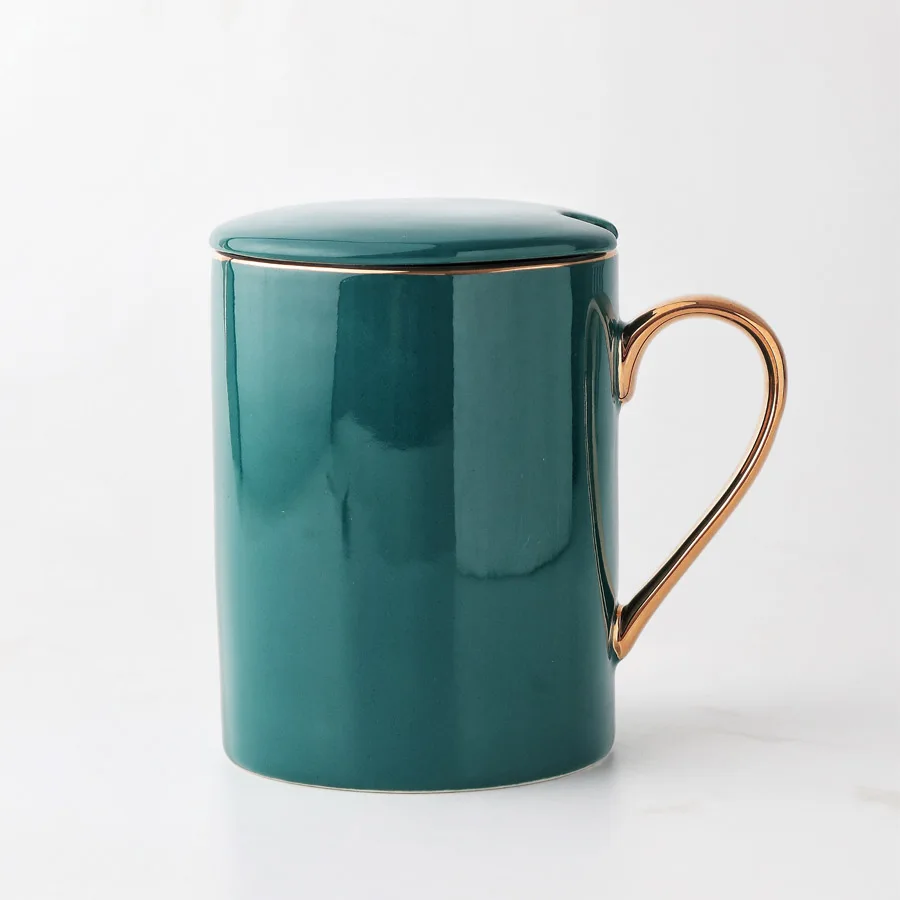 Mug B-Green MUZITY, элегантный набор керамических кофейных чашек, фарфоровая чашка с золотым краем и блюдце с 304, ложка из нержавеющей стали, керамические кружки - Цвет: Mug B-Green