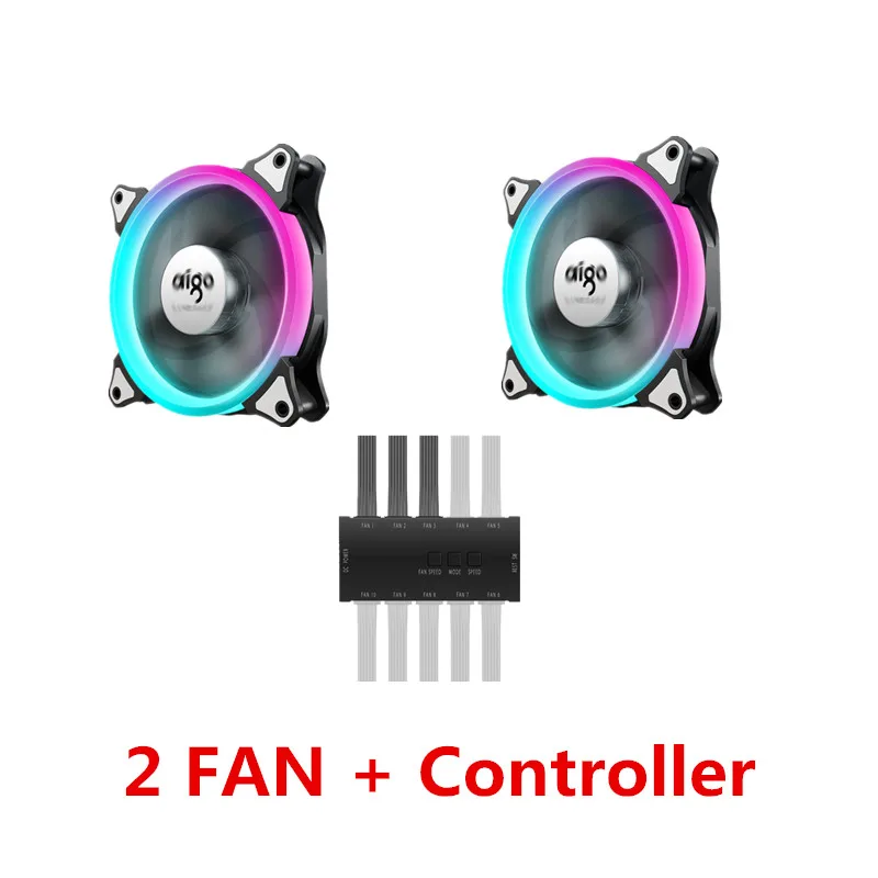 2 fans and controlle Aigo aurora C5 радужные огни разноцветные RGB регулируемый цветной вентилятор 120 мм светодиодный ПК Компьютер охлаждающий кулер бесшумный чехол контроллер вентилятора - Цвет лезвия: 2 fans and controlle