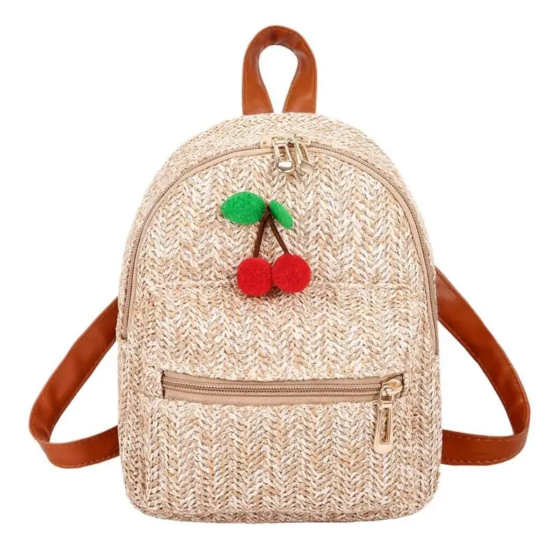 Cherry Brown Модный брендовый соломенный рюкзак, женский рюкзак, богемный пляжный мини-рюкзак на плечо, одноцветные школьные сумки для девочек-подростков, рюкзак для путешествий - Цвет: Cherry Brown