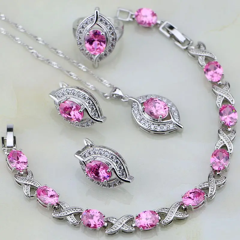 Ювелирные наборы из стерлингового серебра 925 пробы с розовым фианитом и белым