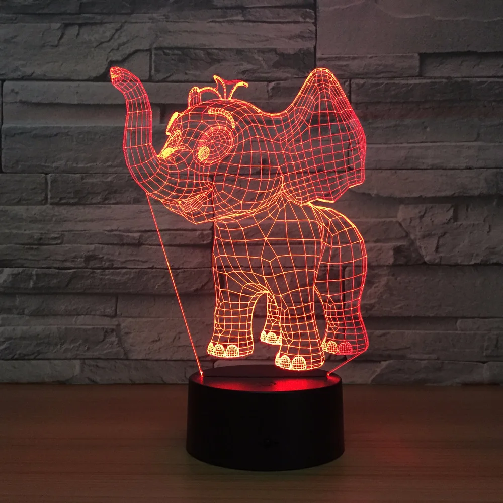 Маленький слон акриловый 3D светодиодный светильник Красочный ночсветильник Usb