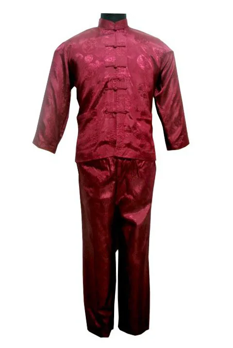 burgundy Белые мужские атласные пижамные комплекты из полиэстера, куртка, брюки, одежда для сна, Размеры S M L XL XXL XXXL M3021 - Цвет: burgundy