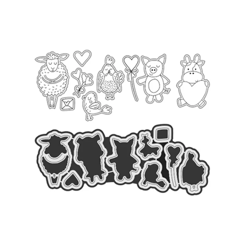 Silver DiyArts овцы и свиная ферма металлические режущие штампы для Скрапбукинг карты для ручной работы высечки тиснение трафарет украшения - Цвет: Silver