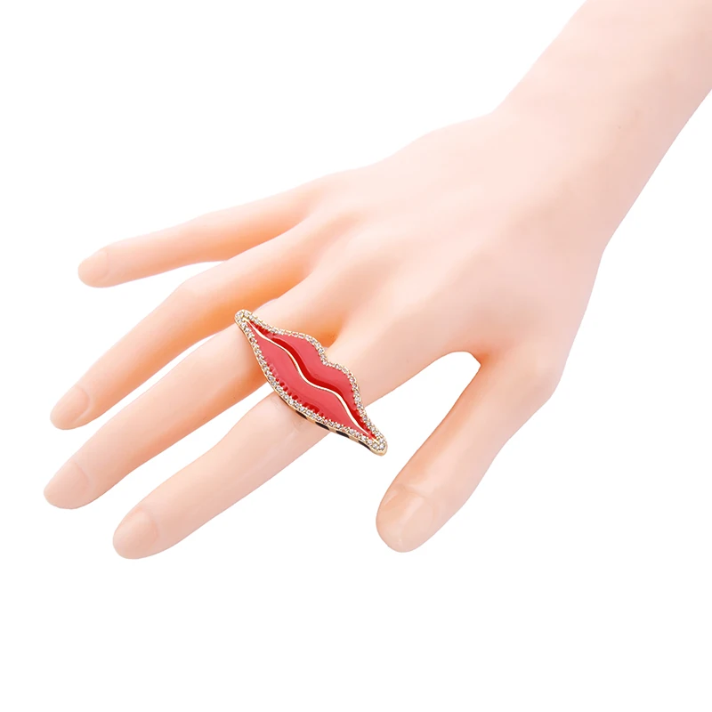 Шикарное Кристальное эмалевое кольцо с красными губами 2017 Новый дизайн милое