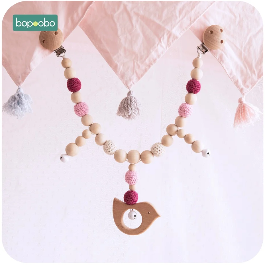 Bopoobo 1PC Baby Rattle Crochet Beads Infant Toys Crib Mobile Bed Bell Toy Pram Cart Chain Wood Elephant Stroller Mobile Newborn