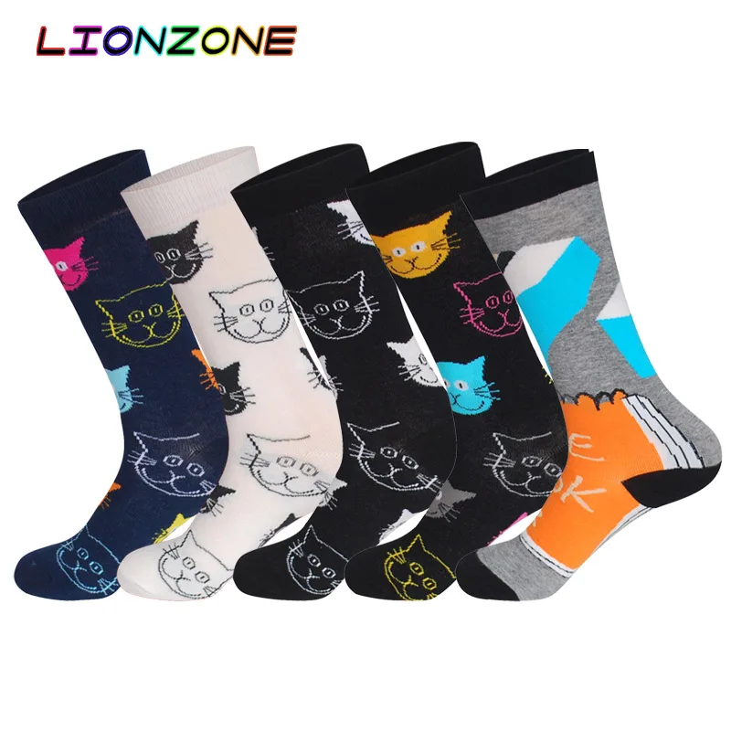 LIONZONE 5 пар/лот смешные мужские носки и женские нейтральные хлопковые лиса волк