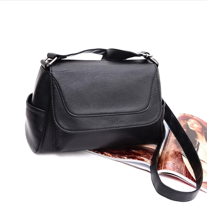 Новинка 2019 Женская косая поясная сумка среднего возраста Черная мягкая кожаная
