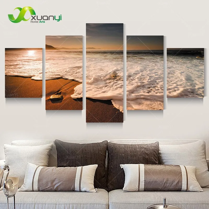 5 панелей настенная живопись Современная печатная картина закат морской пейзаж
