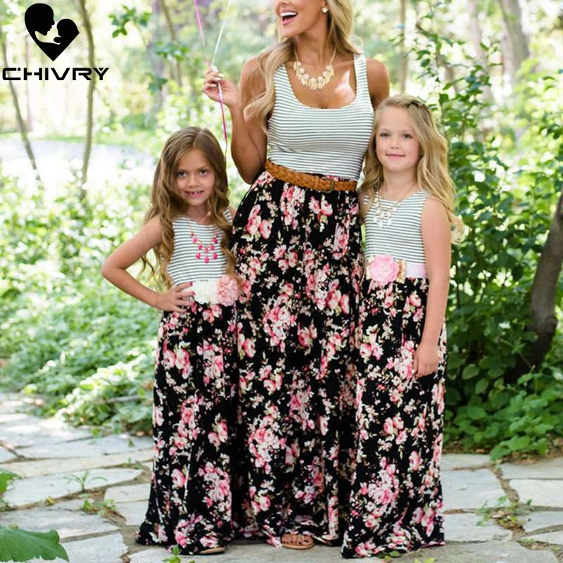 Платье-макси для мамы и дочки без рукавов | Мать ребенок