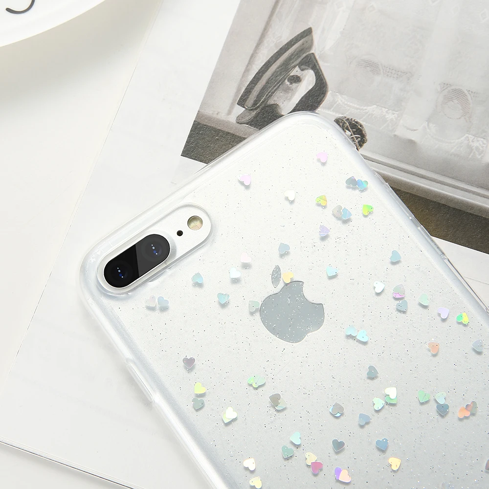 Kisscase блеск сердце любовь силиконовые чехлы для iPhone 7 6 6S плюс мода сотовый телефон