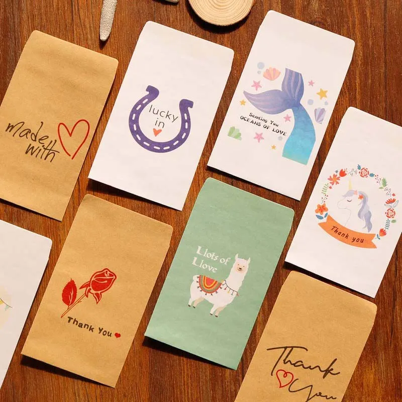 

50pcs Mini Kraft Envelope for Presents Unicorn Thank You Small Gift Sack Mermaid Wedding Party Favor Bags Paper Candy Packing