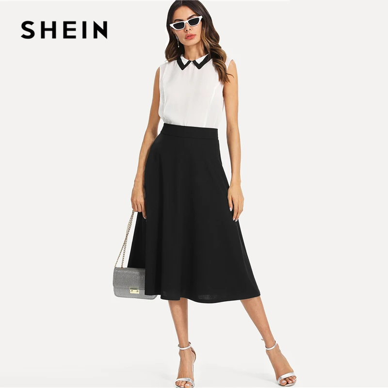 SHEIN Однотонная Расклешенная Макси Юбка Элегантная Офисная Юбка