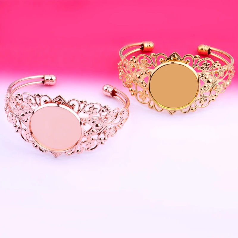 Fit 25mm Silver Color Blank Bracelet & Bangle for Women Base Cabochon Settings Cameo Tray Diy Jewelry Making Accessories