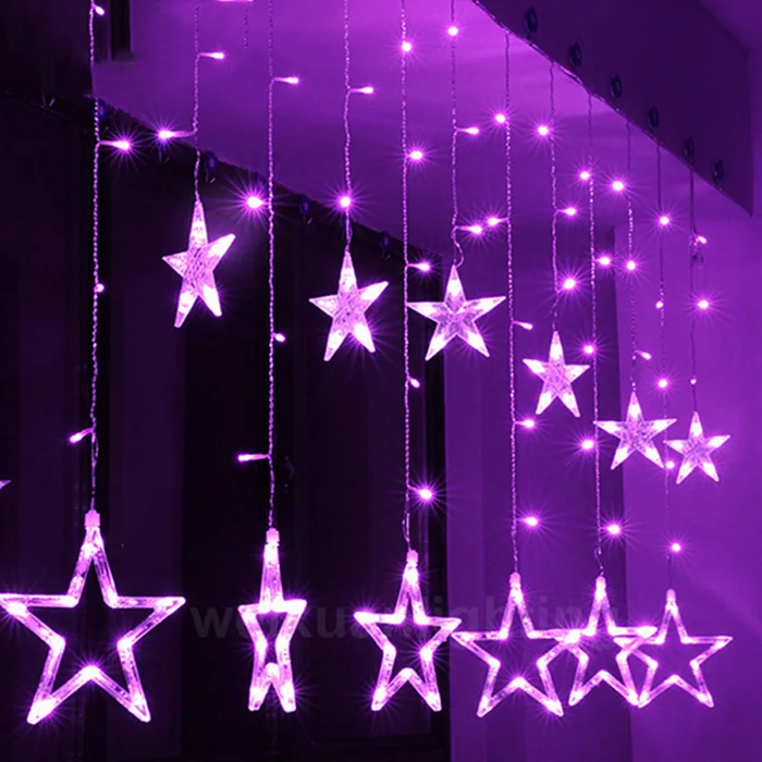 Purple Светодиодный светильник 6 больших 6 маленьких пятиконечных звезд для занавесок 2.5M138 светодиодный Блестящий светильник для свадьбы, дня рождения, Рождества - Испускаемый цвет: Purple
